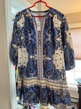LOFT Blue and Cream Paisley Mini Dress